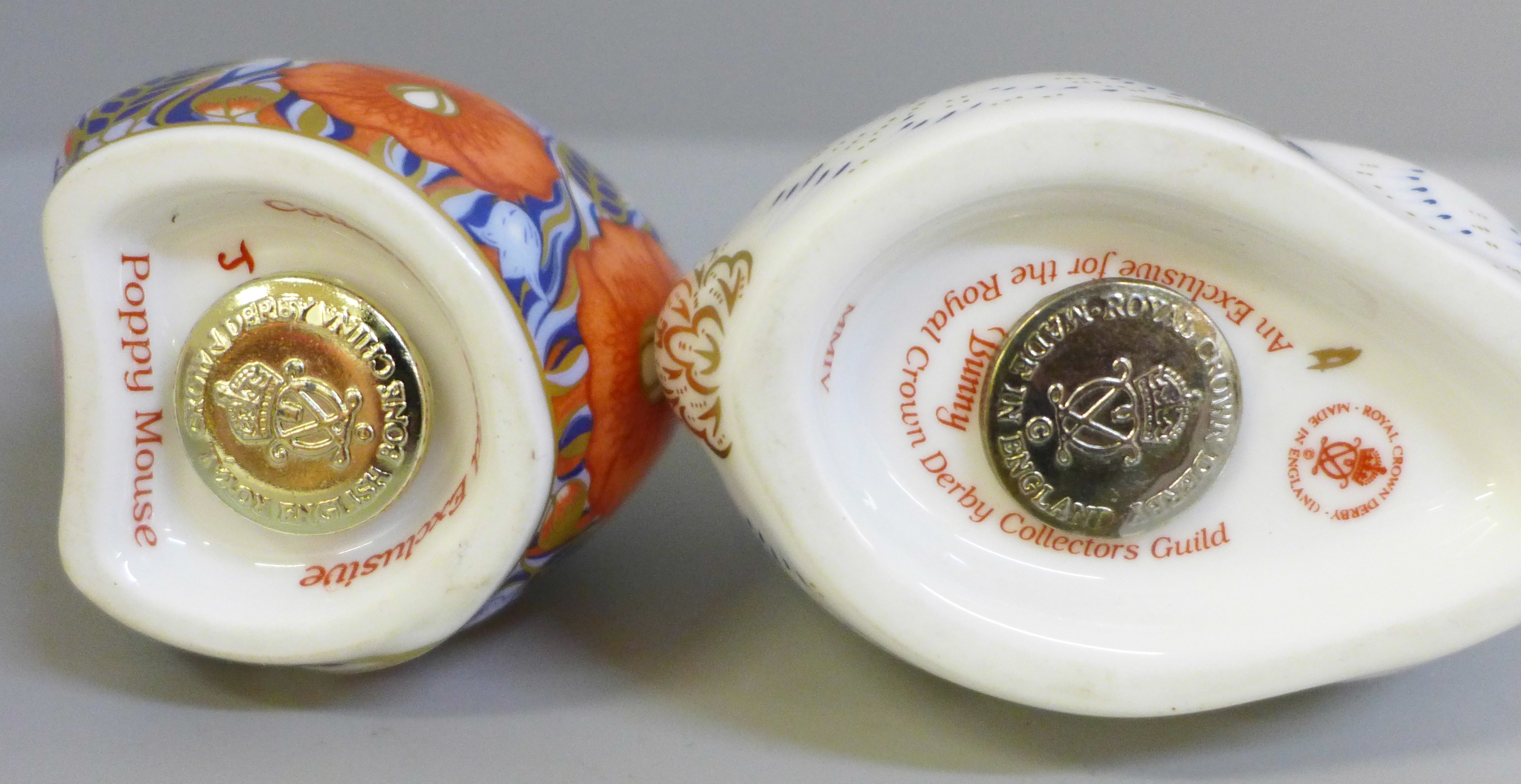 Two Royal Crown Derby paperweights; Poppy Mouse and Bunny with gold stoppers, boxed - Image 4 of 4