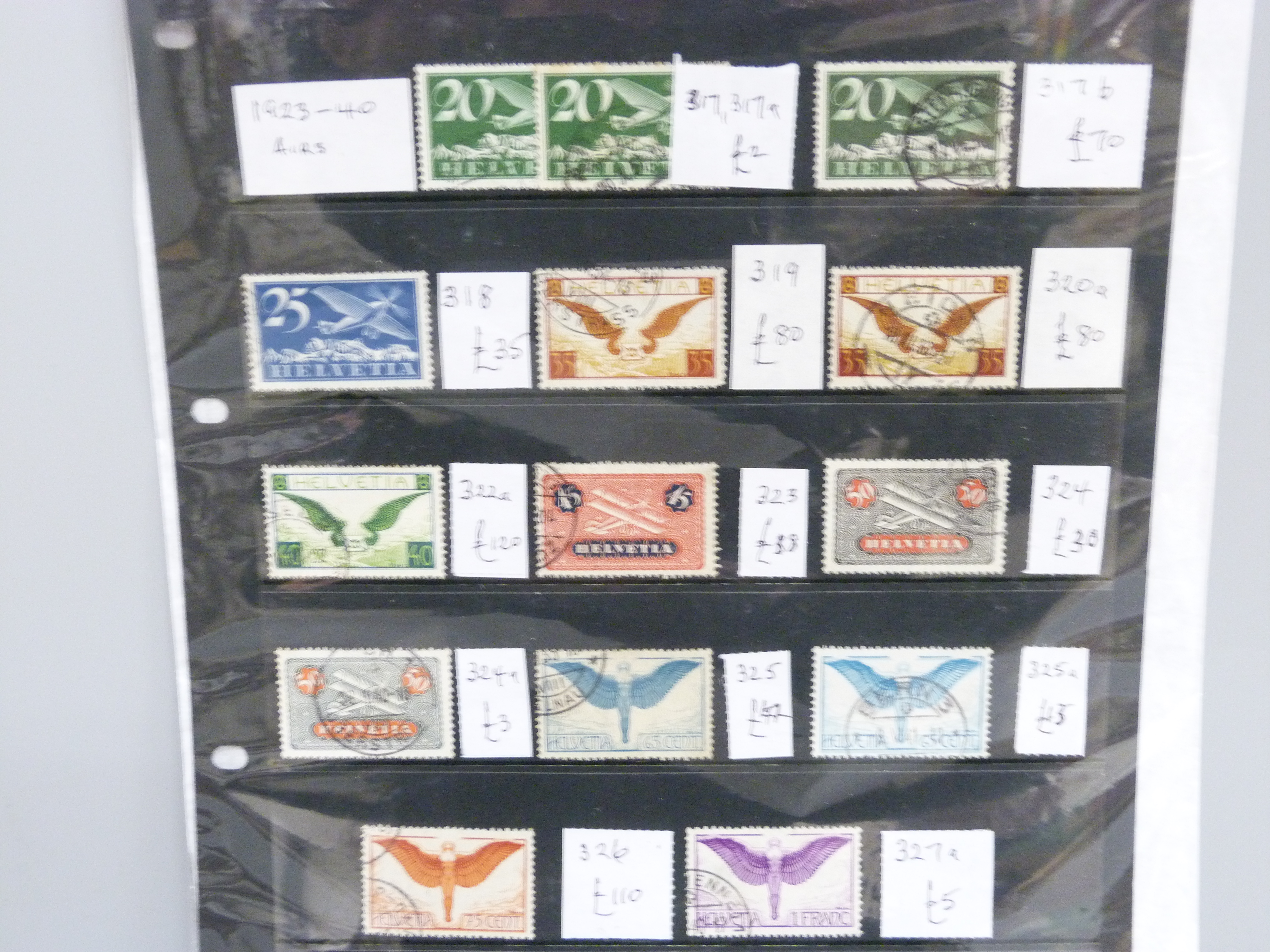 Stamps; stocksheet of stamps from the 1923-40 Swiss Air issue, all identified and catalogued at over - Image 2 of 3