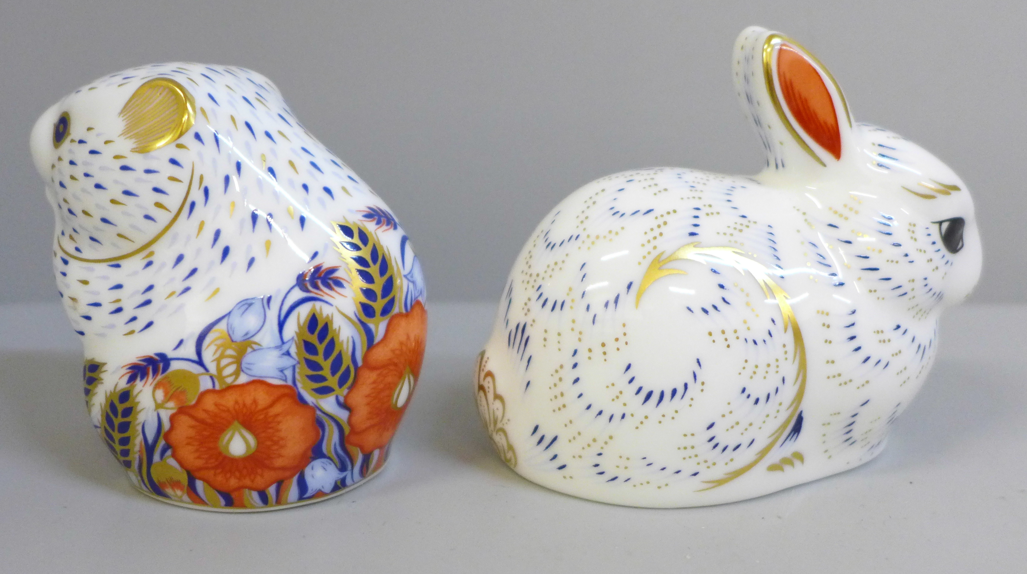 Two Royal Crown Derby paperweights; Poppy Mouse and Bunny with gold stoppers, boxed - Image 3 of 4