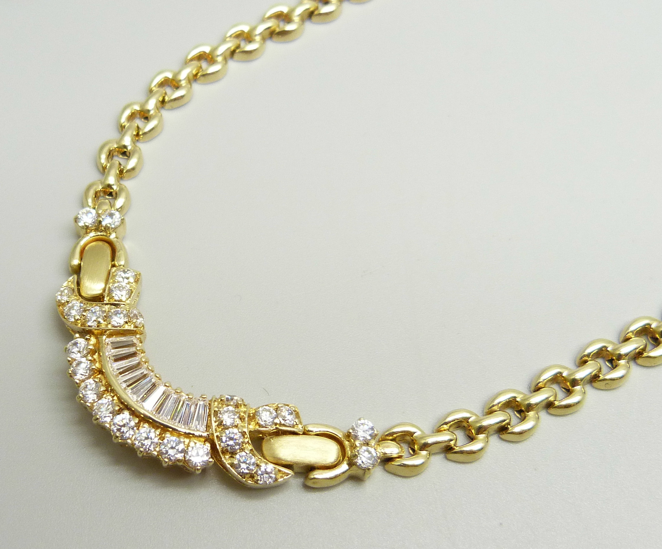 A 14ct gold and white stone set necklace, (small split in one hollow link), 25.8g - Bild 2 aus 5