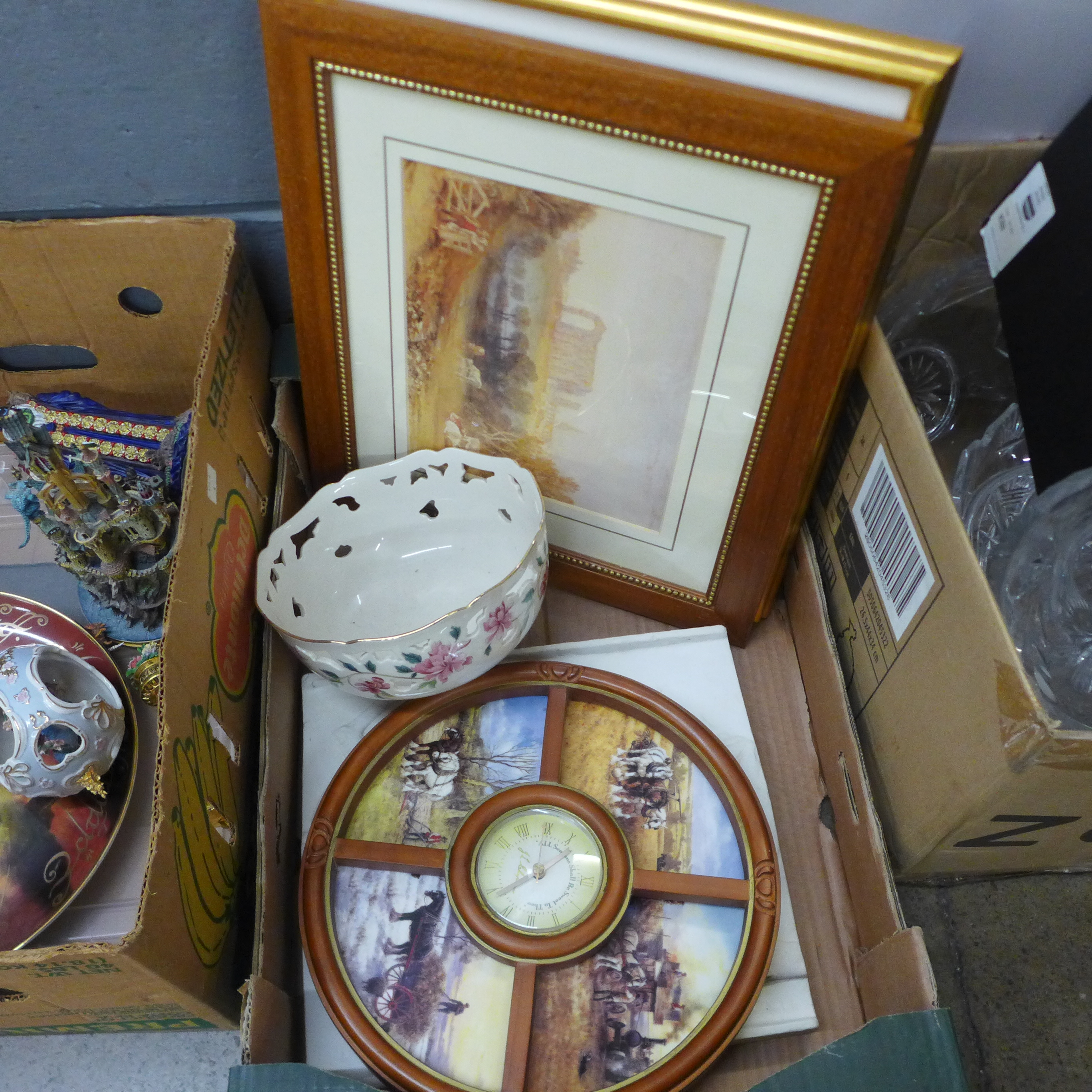 Five boxes of mixed decorative china, model of HMS Victory, Lord of the Rings charger, crystal, - Image 5 of 6