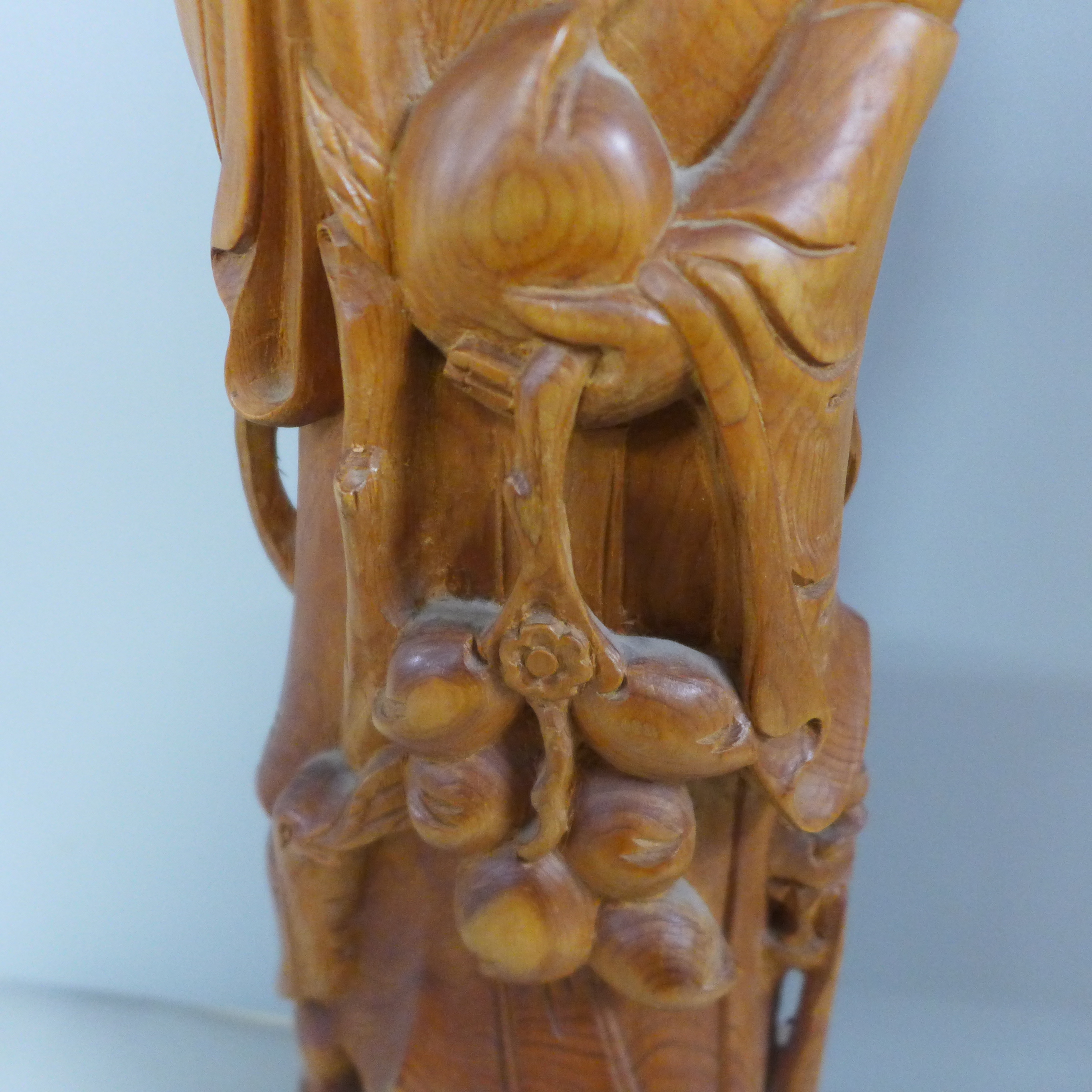 An oriental wooden carving with bone inset eyes, 39.5cm - Image 4 of 9