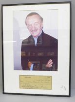 A David Niven signed cheque and photograph display with Rutland Autographs AFTAL registered C.O.A.