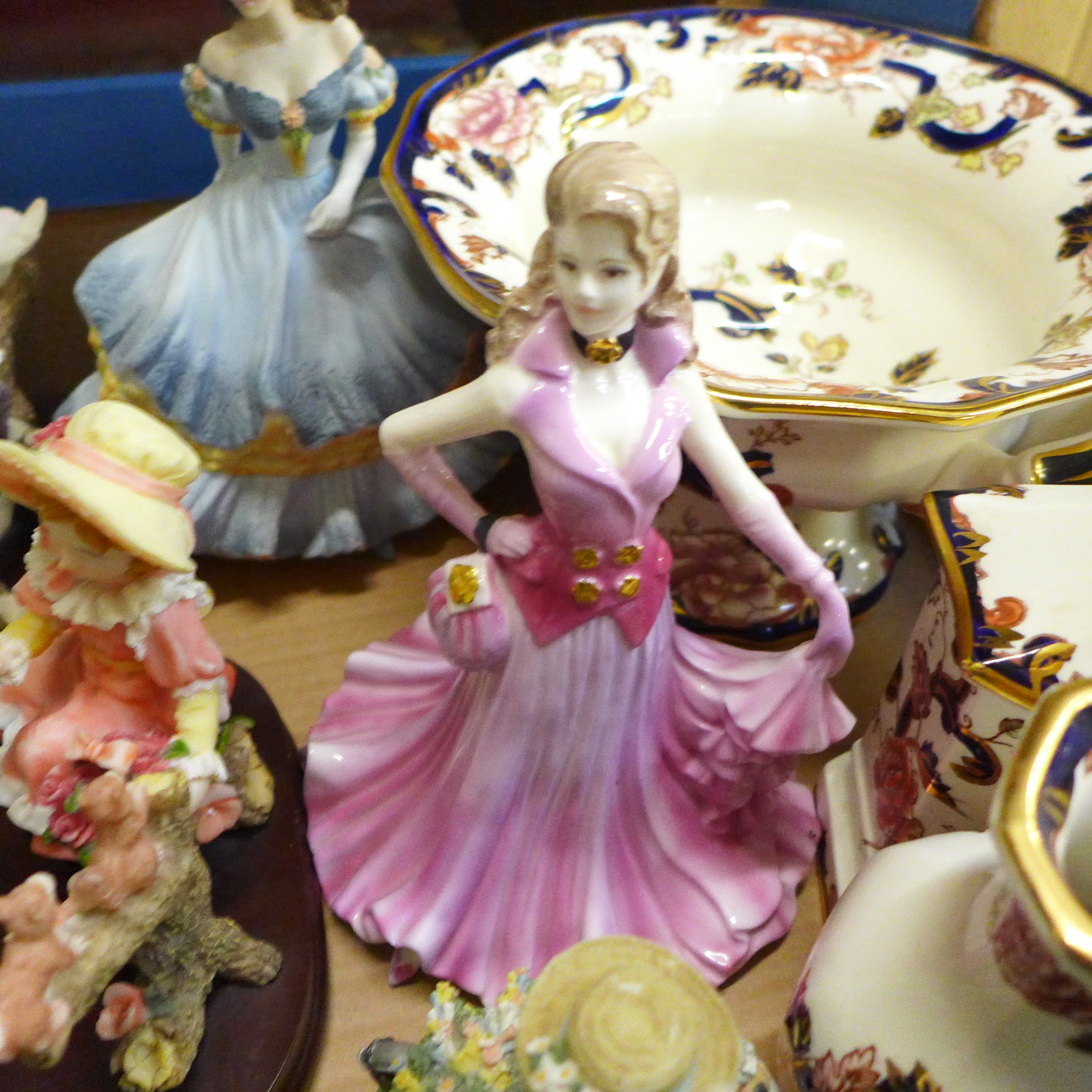 Two Coalport figures, four resin figures, collectors plates and four items of Mason's Mandalay - - Image 3 of 6