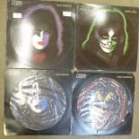 Four Kiss LP records including two picture discs