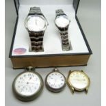 Assorted watches including a lady's silver fob watch and a matching Swiss Hills lady's and