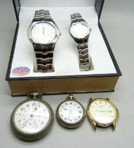 Assorted watches including a lady's silver fob watch and a matching Swiss Hills lady's and