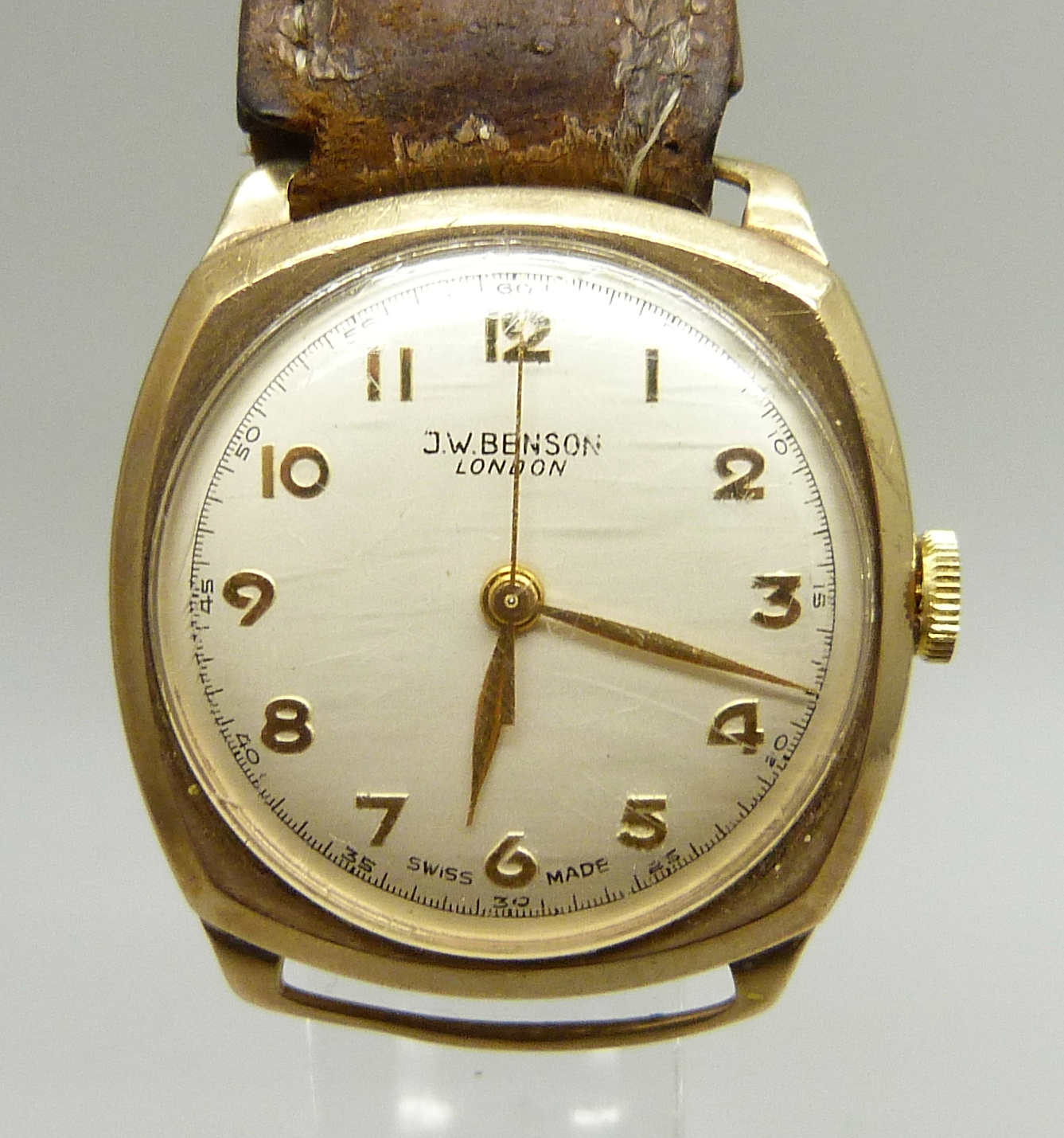 A J.W. Benson gentleman's 9ct gold cased wristwatch with original purchase receipt dated 1961 and