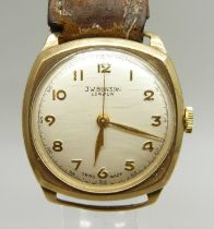 A J.W. Benson gentleman's 9ct gold cased wristwatch with original purchase receipt dated 1961 and