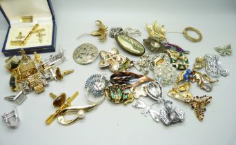 Thirty brooches, eleven pairs of cufflinks and two tie clips