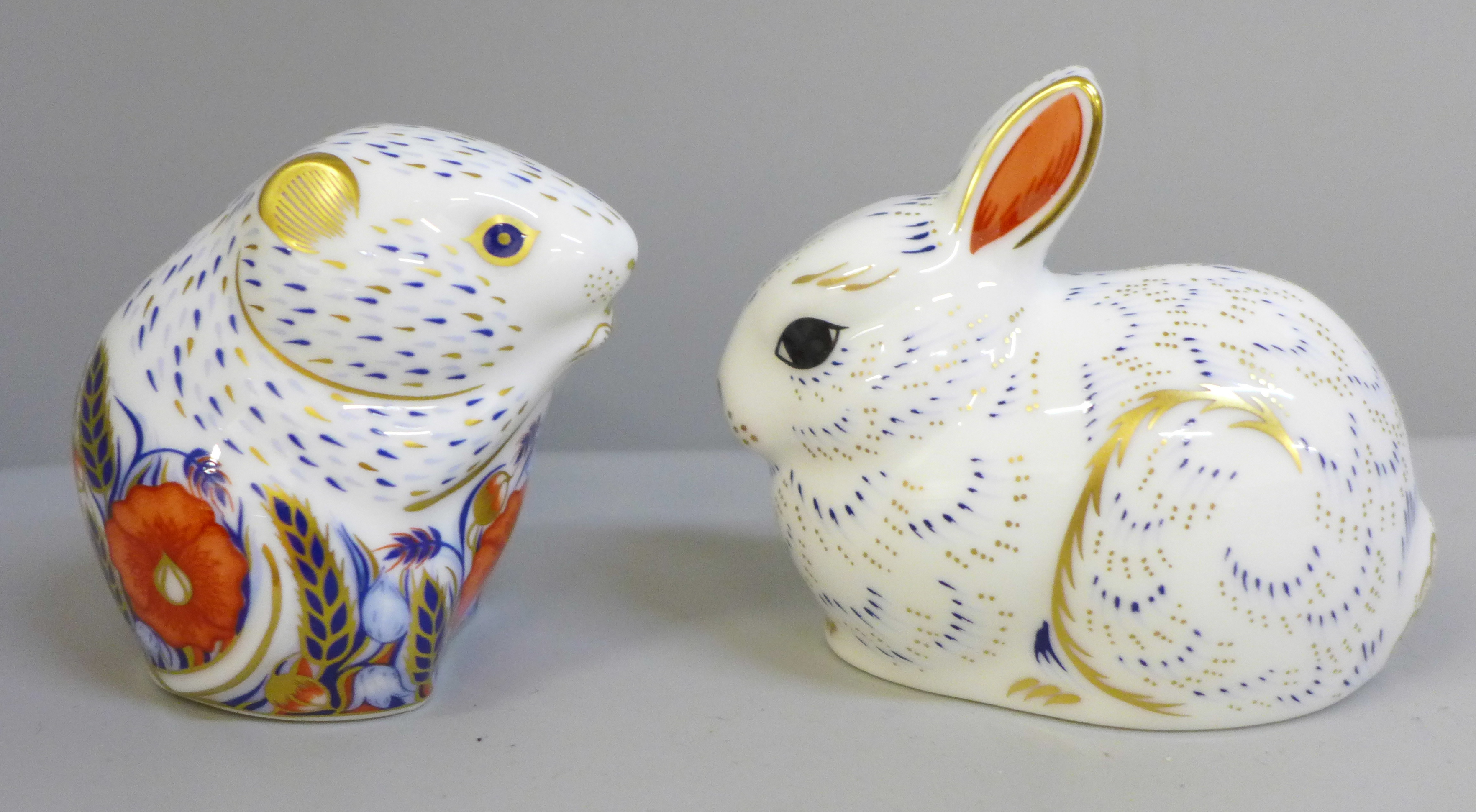 Two Royal Crown Derby paperweights; Poppy Mouse and Bunny with gold stoppers, boxed - Image 2 of 4