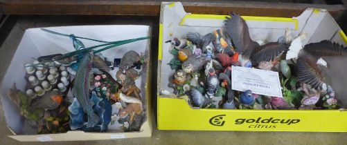 Two boxes of mixed bird and animal figures, Brooks and Bentley, a Danbury Mint Rainbow Rising