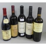 Five bottles of wine including Shiraz, Cabernet Sauvignon and Louis Jadot Beaujolais-Villages