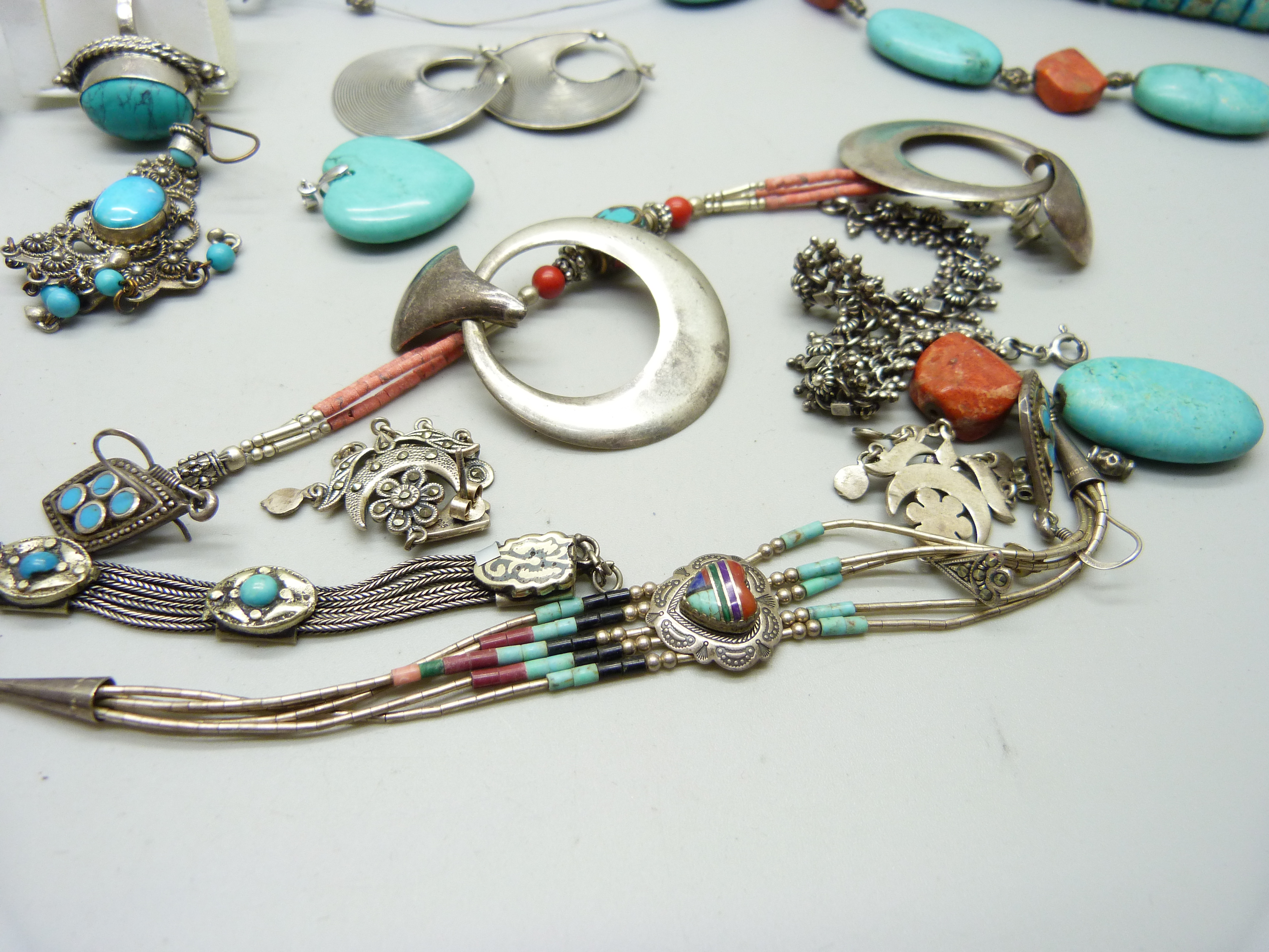 A collection of silver jewellery including three pairs of earrings, three rings, two pendants and - Image 6 of 6