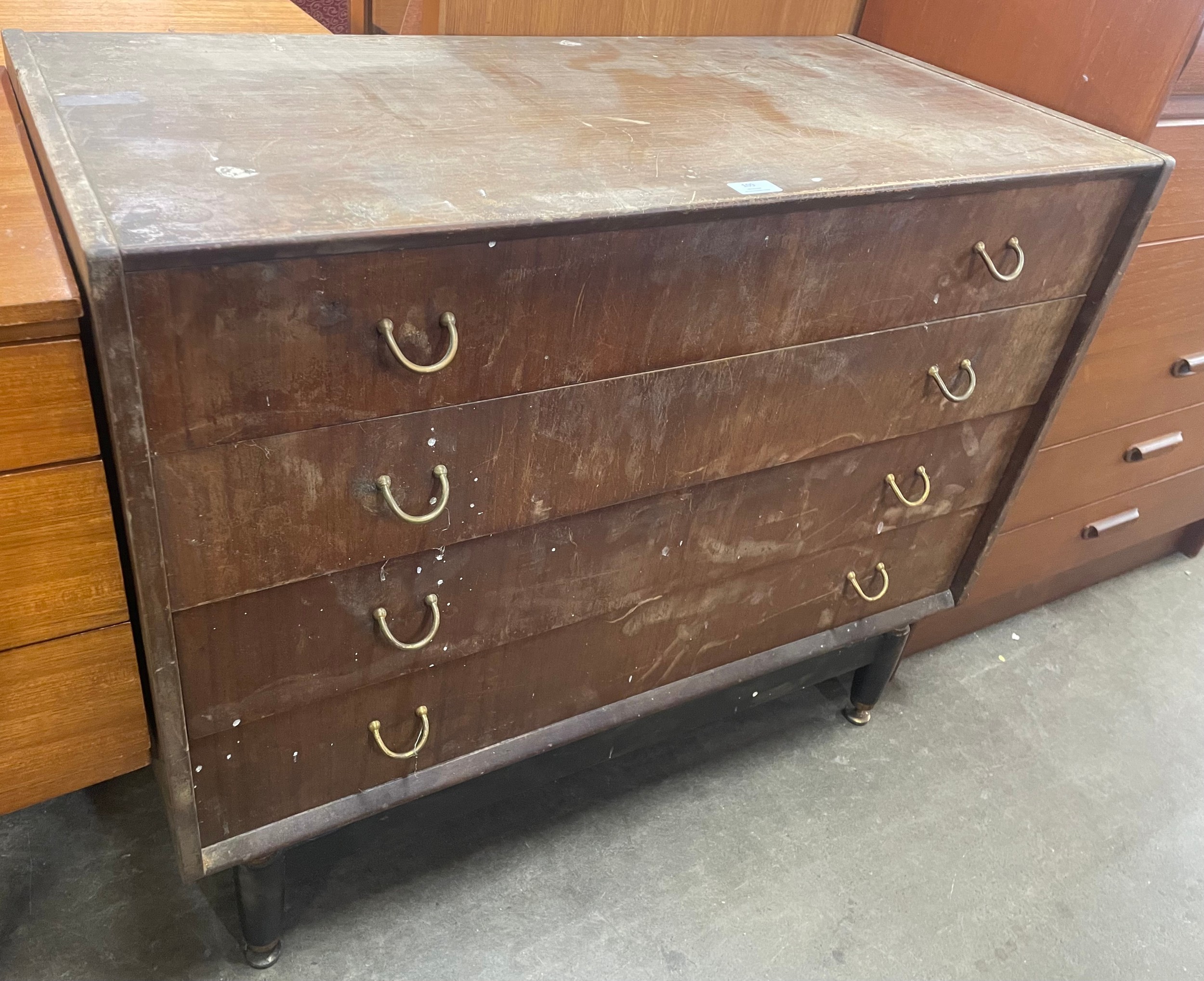 A G-Plan Librenza tola wood and black chest of drawers