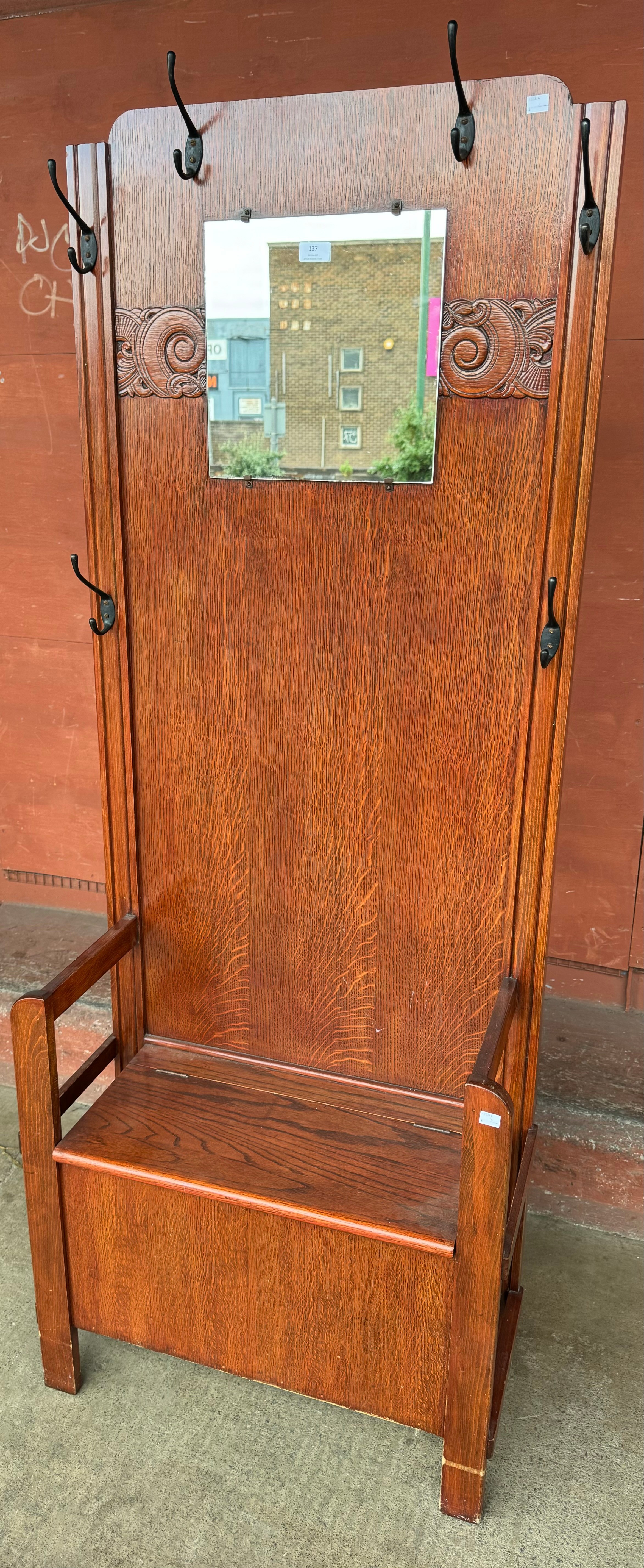 An early 20th Century oak hallstand