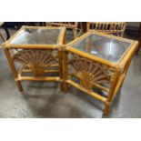 A pair of Italian bamboo and glass topped occassional tables