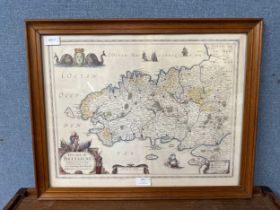 A 17th Century engraved map of Brittany, framed