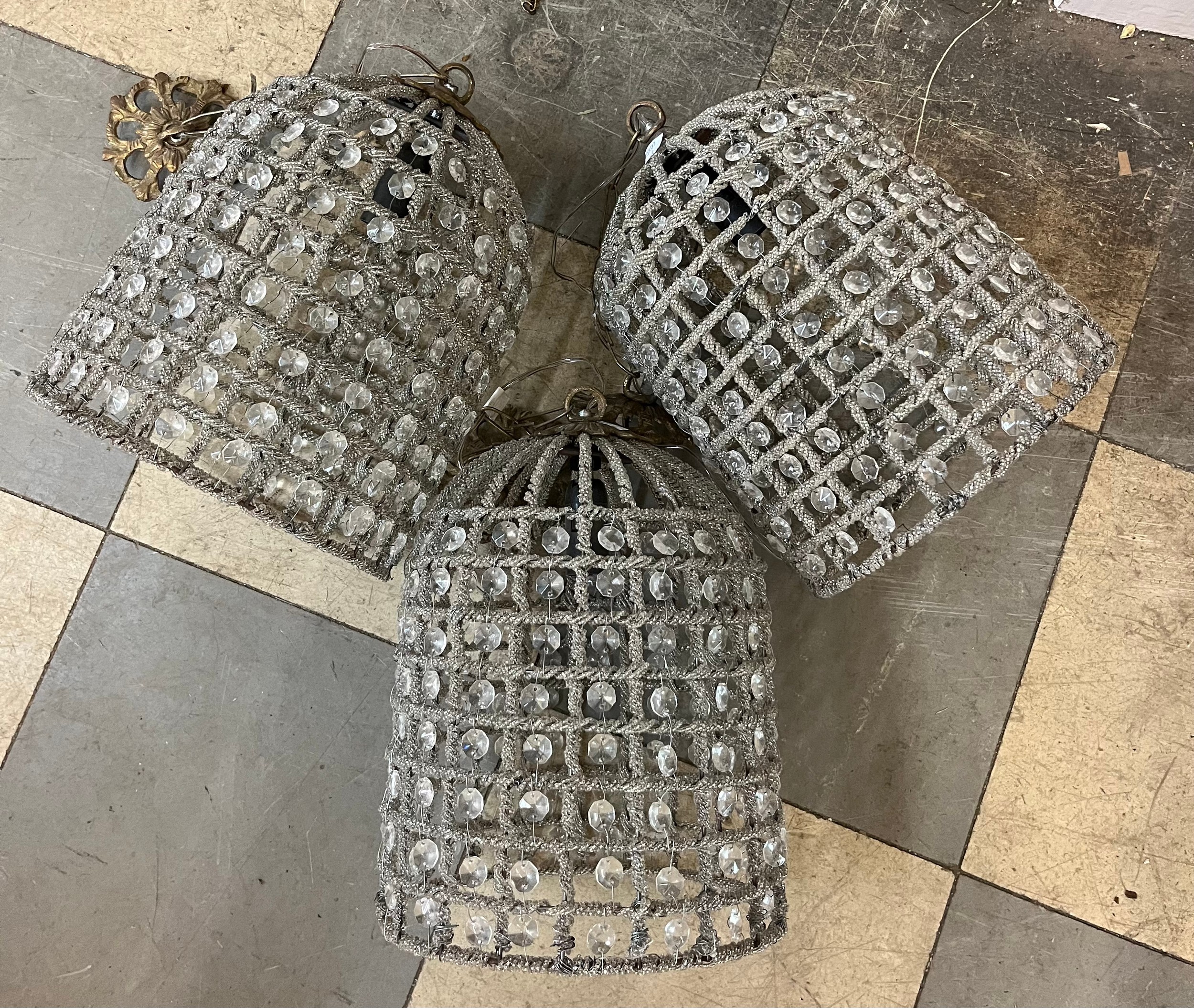 A set of three French Empire style bell shaped chandeliers