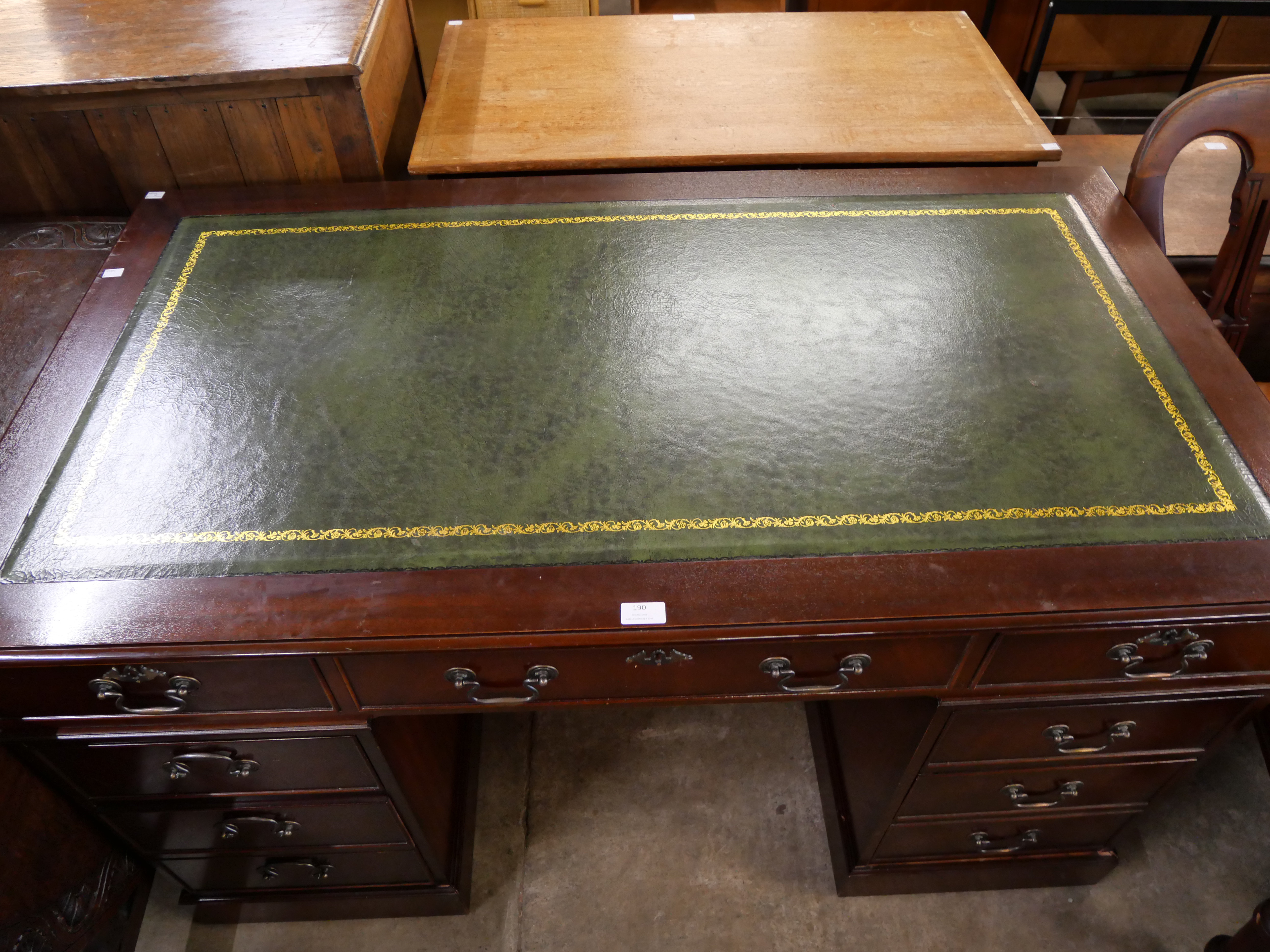 A mahogany and green leather topped pedestal desk - Image 2 of 3