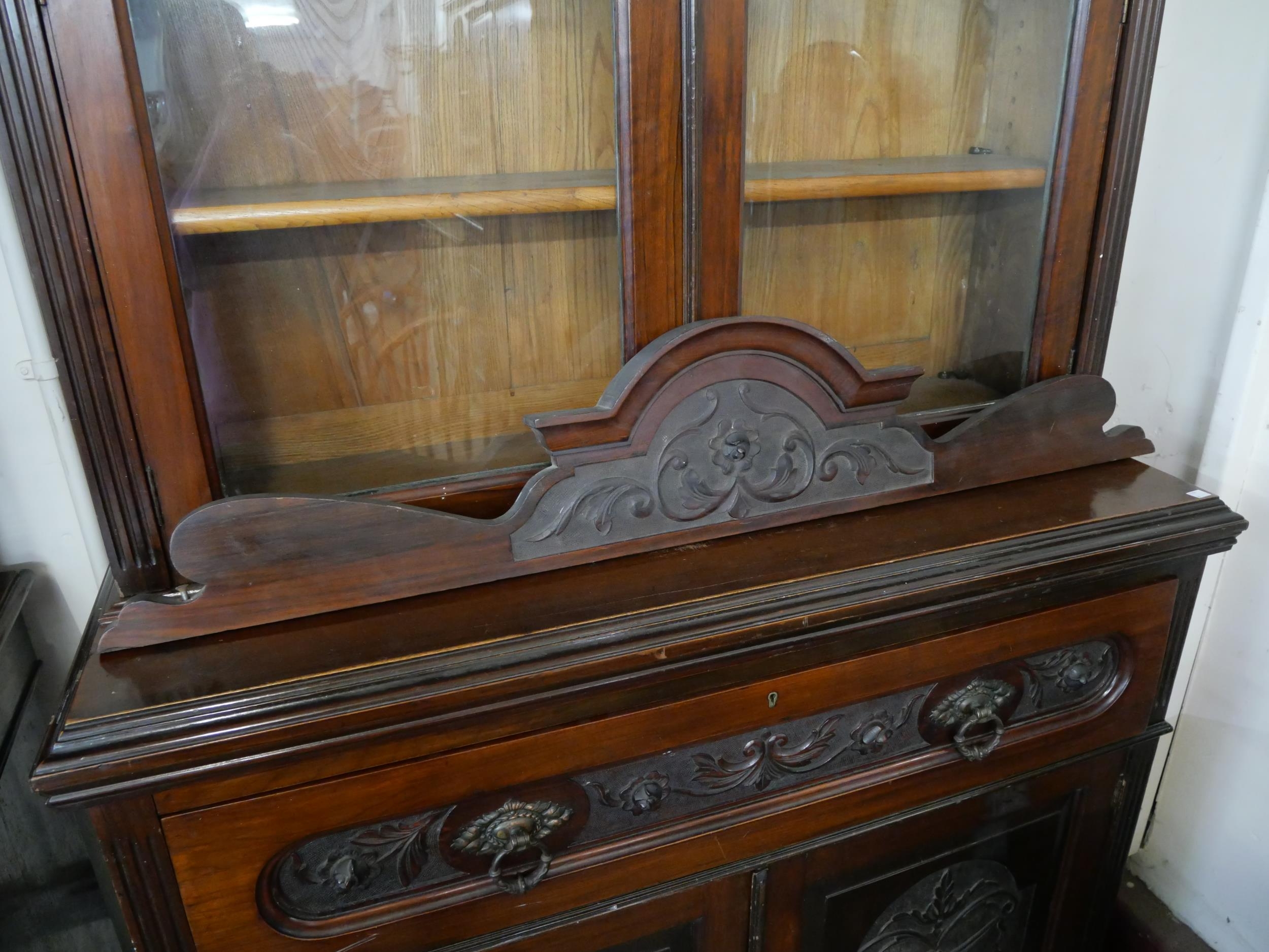 An Edward VII carved walnut secretaire bookcase - Image 5 of 7
