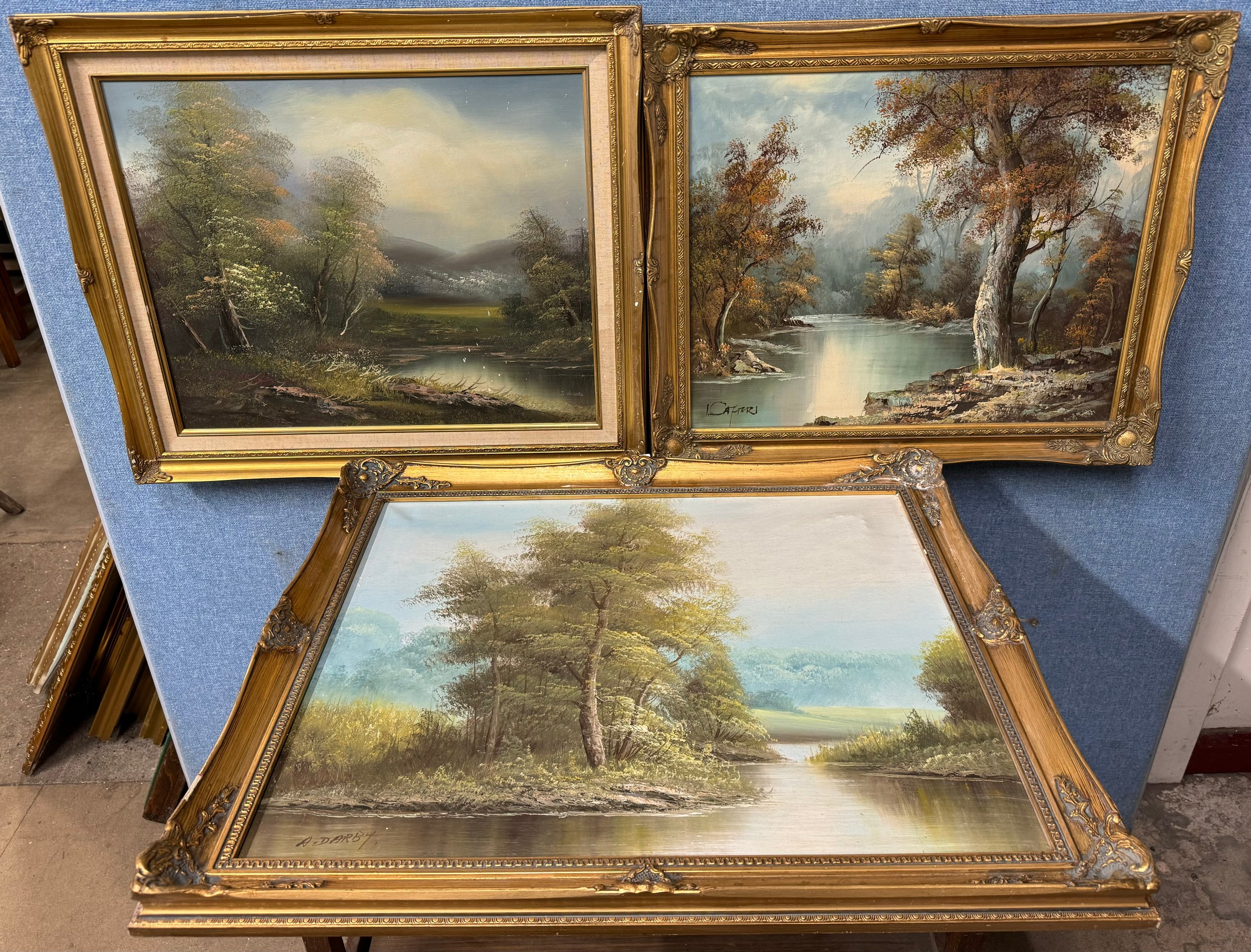 Three landscapes, oils on canvas, framed