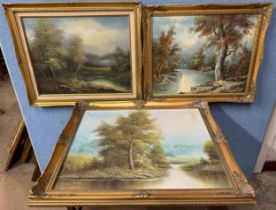 Three landscapes, oils on canvas, framed