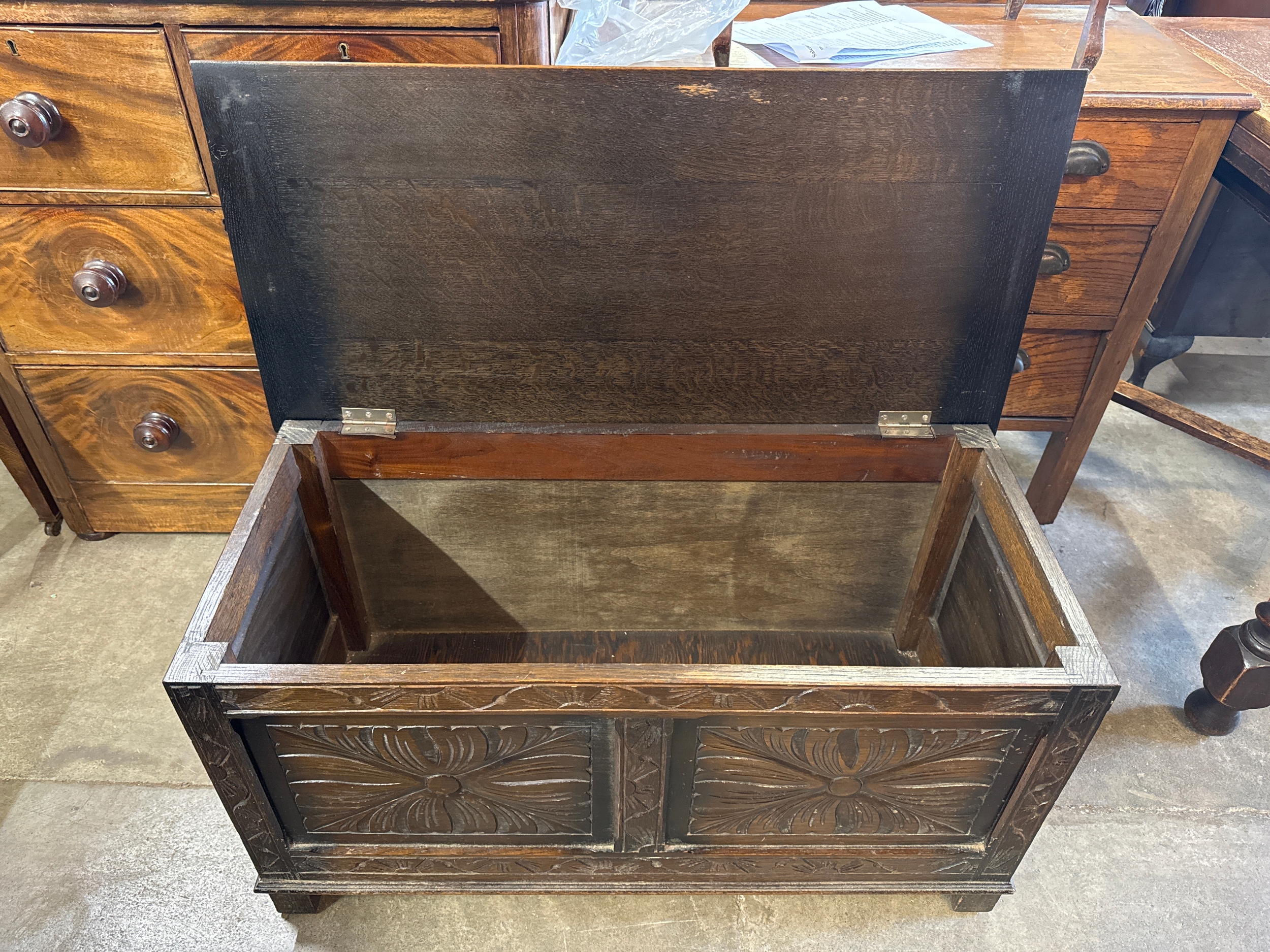 A 17th Century style carved oak blanket box - Image 2 of 2