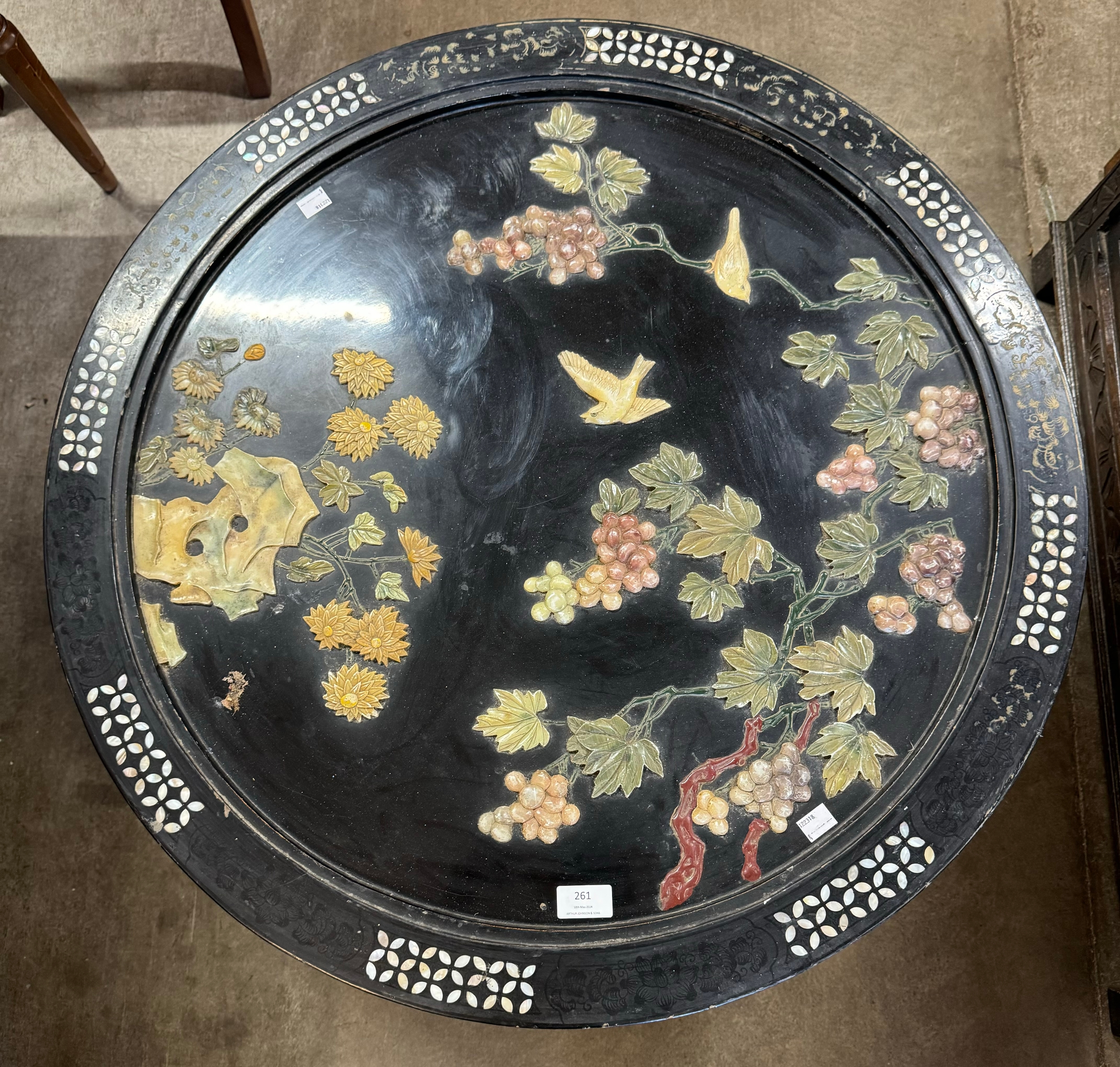 An oriental black lacquered chinoiserie circular coffee table - Image 2 of 2