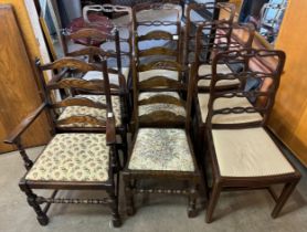 Nine assorted dining chairs