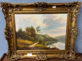 A.G. Curtis, river landscape, oil on canvas, framed