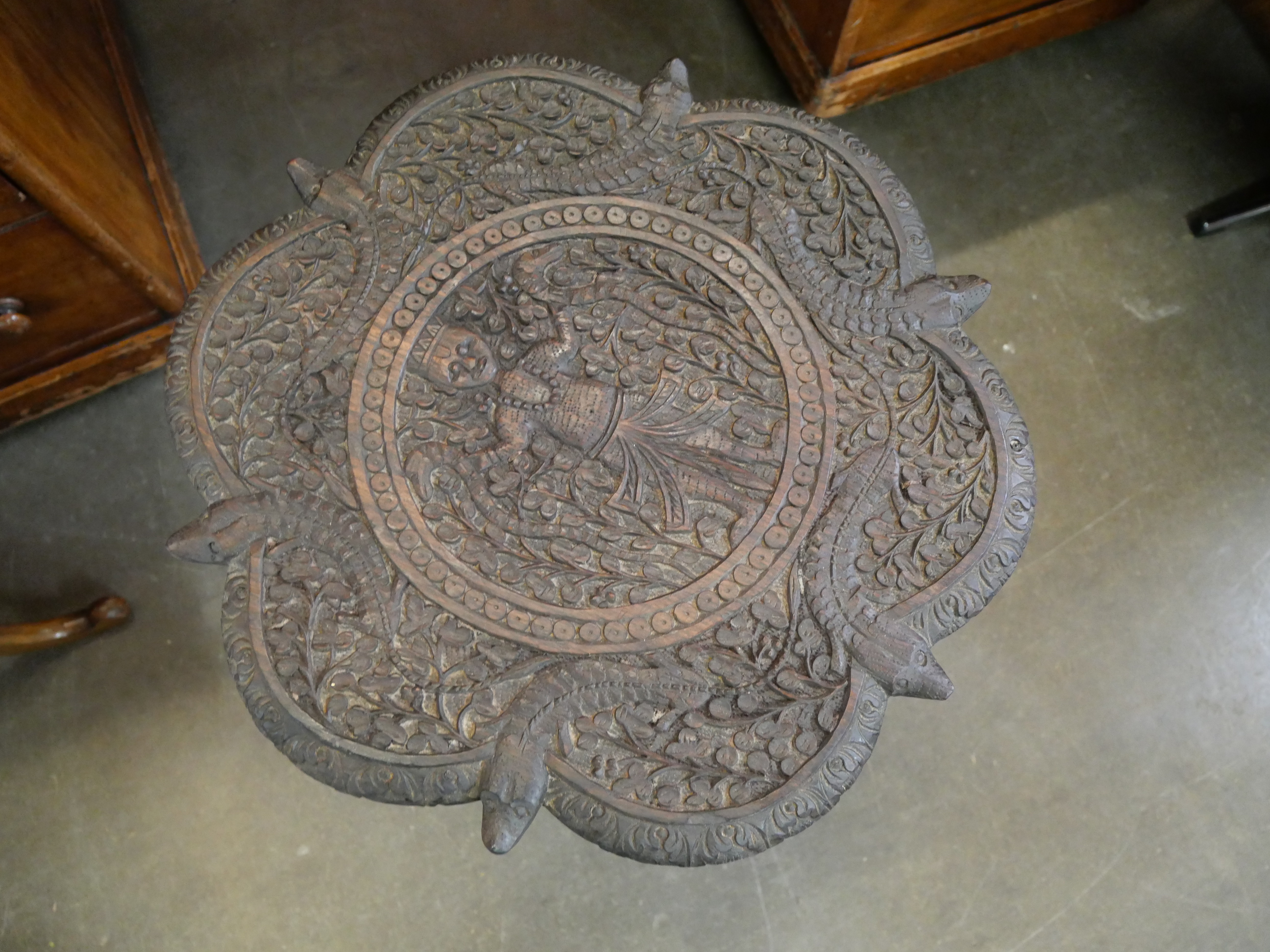 A Burmese carved hardwood occasional table - Image 2 of 5