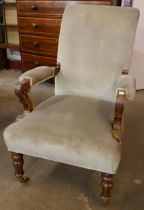 A William IV mahogany and upholstered open armchair