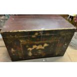A Chinese black chinoiserie trunk
