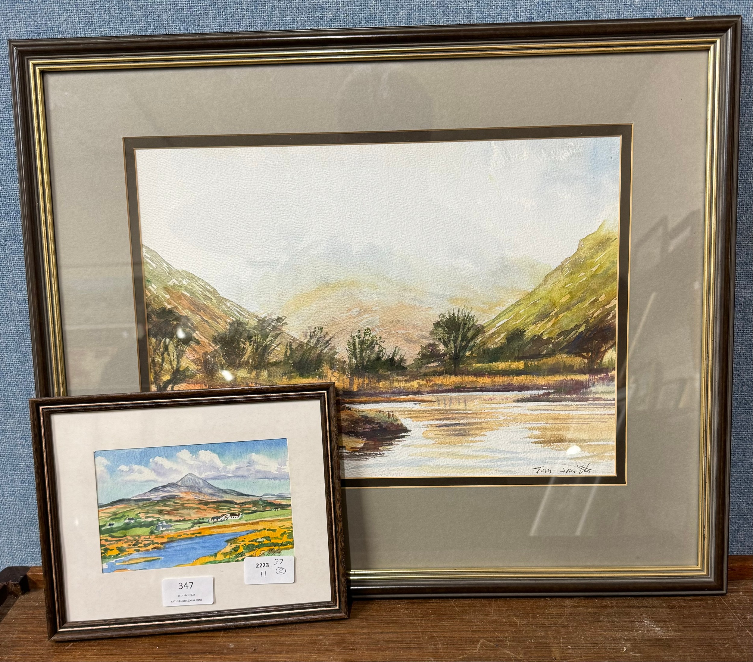 Tom Smith, two landscapes, watercolour, framed