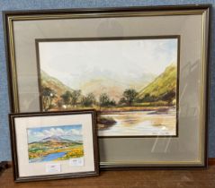 Tom Smith, two landscapes, watercolour, framed