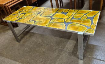 A Denisco Italian chrome and tiled topped rectangular coffee table