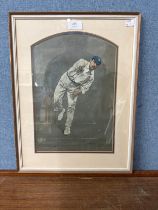 A J. Heame cricket print, framed