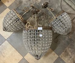 Three French Empire style pear shaped chandeliers