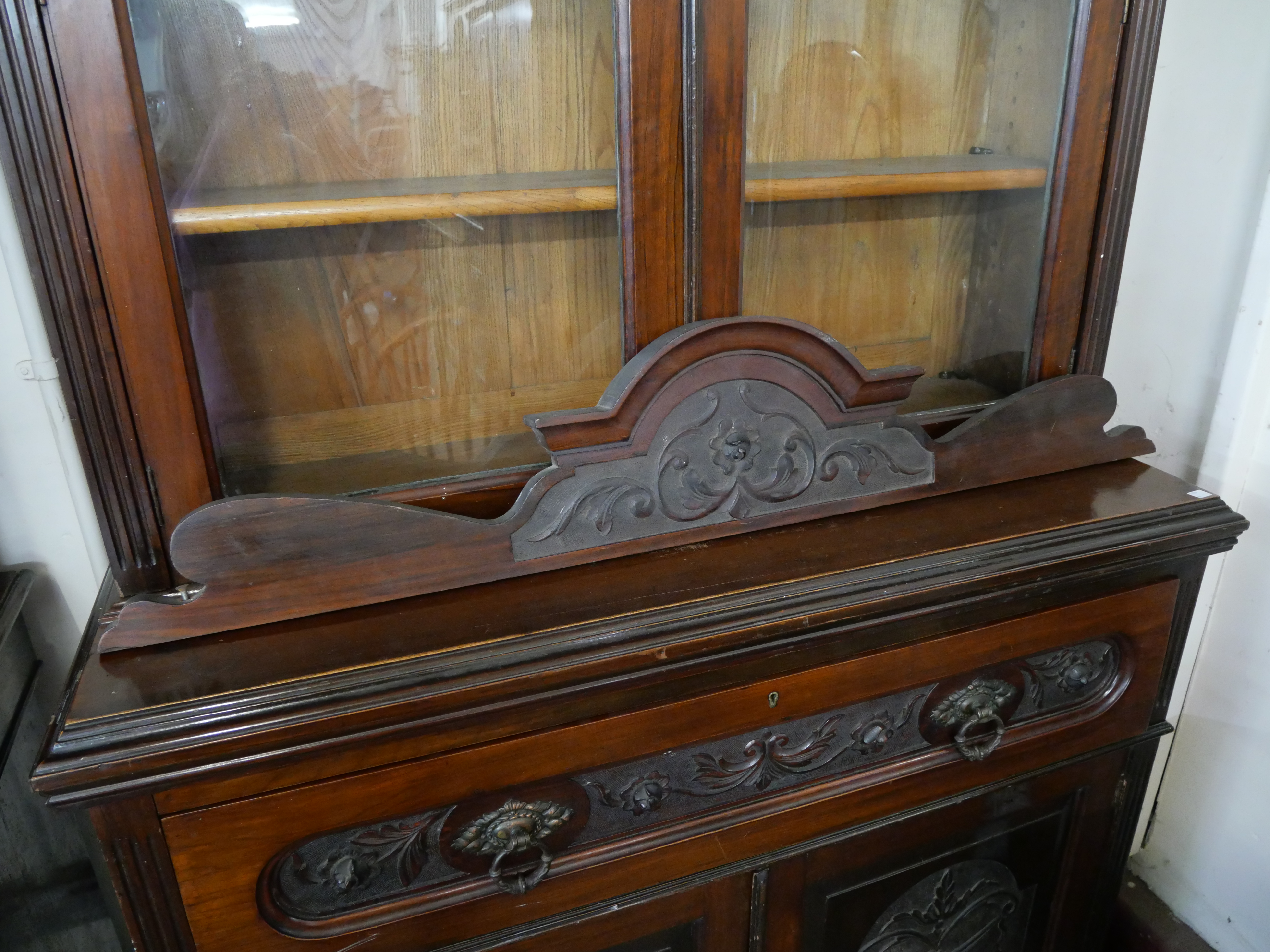 An Edward VII carved walnut secretaire bookcase - Image 7 of 7