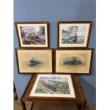 Five locomotive related prints, including David Shepherd, all framed