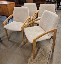 A set of four Danish Korup Stolefabrik oak Paper Knife chairs, designed by Henning Kjaernulf