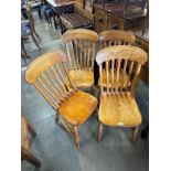 A set of four Victorian beech farmhouse kitchen chairs