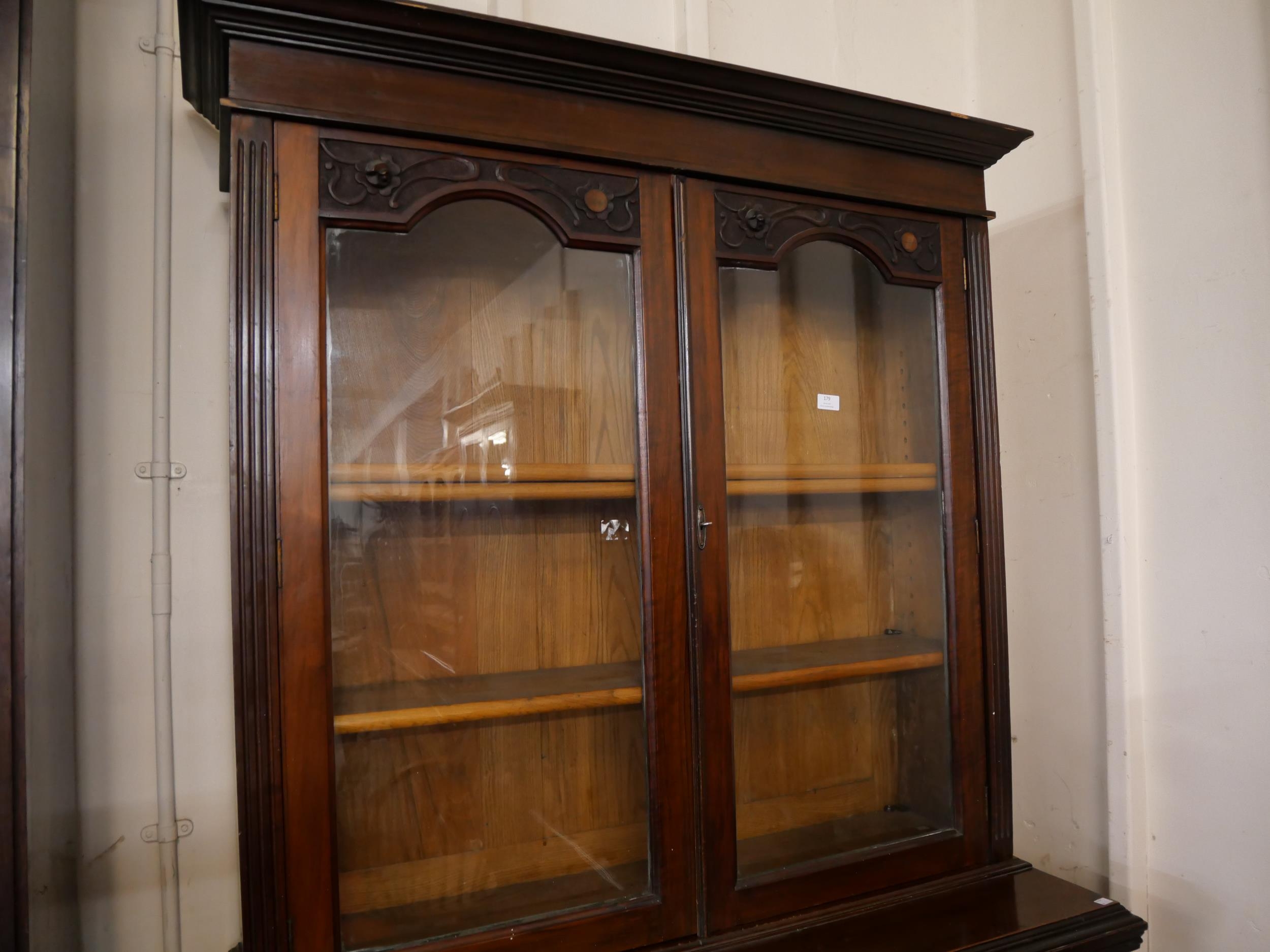 An Edward VII carved walnut secretaire bookcase - Image 4 of 7