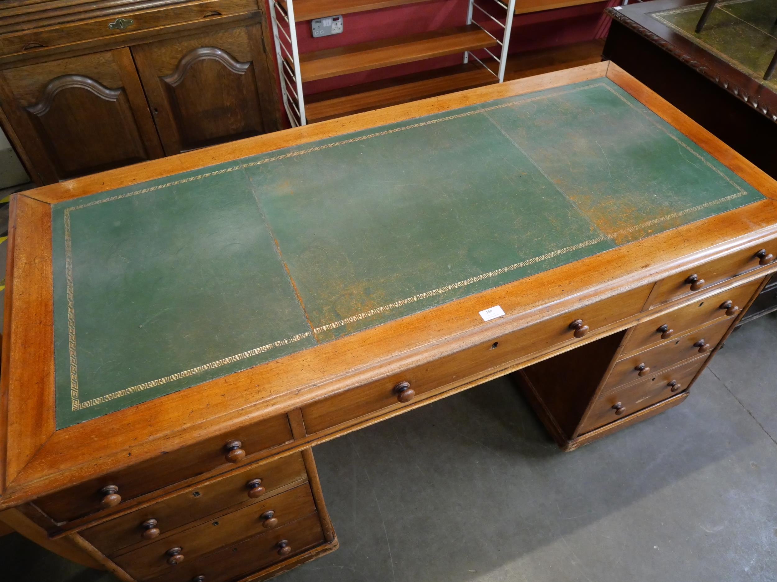 A Victorian mahogany and green leather topped pedestal desk - Image 3 of 3