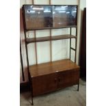 A teak and brown metal room divider