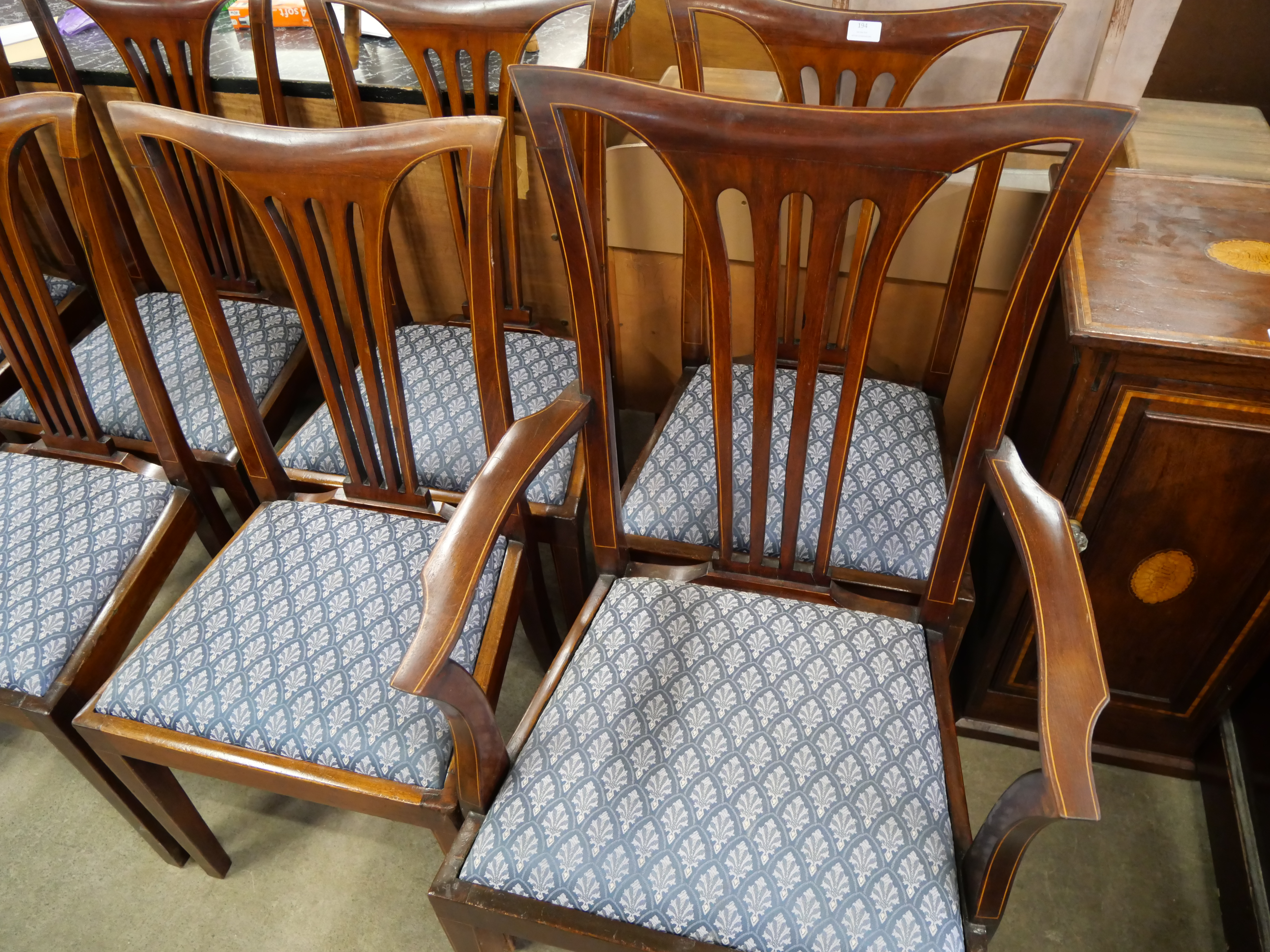 A set of eight Edward VII inlaid mahogany dining chairs - Image 2 of 4