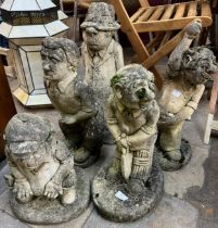 A set of five concrete garden figures of cricketers