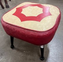 A Sherbourne cream and red vinyl pouffe