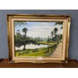 W. Gilbert, river scene, oil on canvas, framed